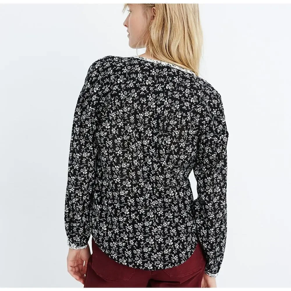 Madewell Top Small Black Meadow Branch‎ Floral Print-Mix